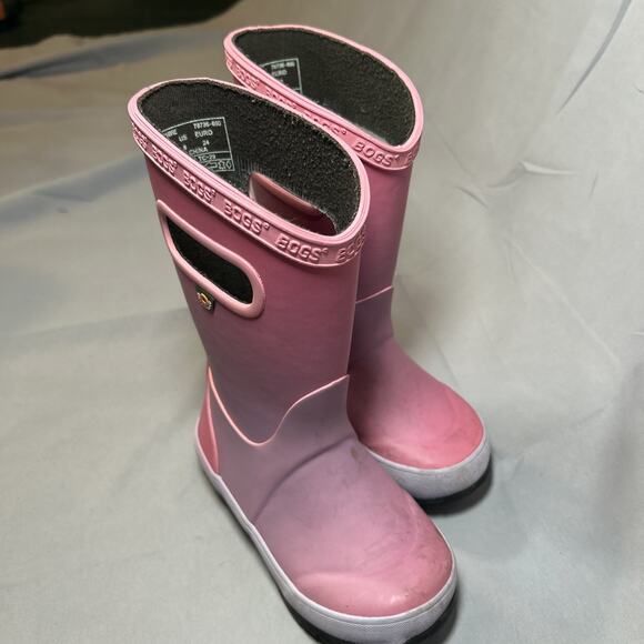 GIRLS BOGS PINK PURPLE RUBBER RAIN BOOTS, Toddler 8 5-3/4” Foot Length - Picture 4 of 11